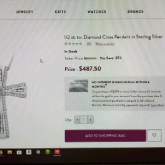 1/2 Carat Diamond Cross Pendant in Sterling Silver - Picture 4 of 4